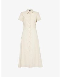 Theory - Flared-hem Short-sleeved Linen-blend Midi Dress - Lyst