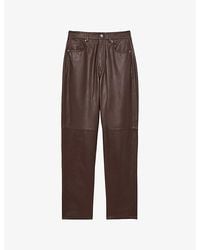 Reiss - Verona Slim-Leg High-Rise Leather Trousers - Lyst