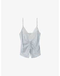 Claudie Pierlot - Floral-Print V-Neck Satin Top - Lyst
