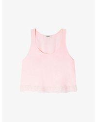 Sandro - Scoop-Neck Lace-Hem Satin Top - Lyst