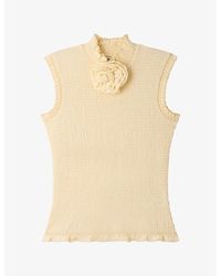 Sandro - Flower-Detail Smocked Stretch-Woven Top - Lyst