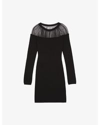 The Kooples - Long-Sleeve Tulle-Trim Cotton-Blend Mini Dress Xxl - Lyst