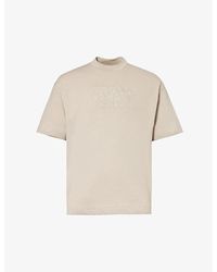 Emporio Armani - Logo Text-embroidered Cotton-jersey T-shirt X - Lyst
