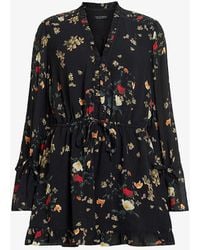 AllSaints - Daria Kora Floral-print Ruffle-trim Woven Mini Dress - Lyst