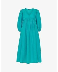 Whistles - Gloria Puff-Sleeve Relaxed-Fit Linen And Cotton-Blend Midi Dress - Lyst