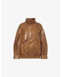 Nour Hammour - Ariste Funnel-Neck Leather Jacket - Lyst