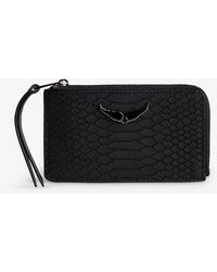 Zadig & Voltaire - Zv Wing-embossed Python-effect Leather Cardholder - Lyst