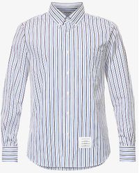 Thom Browne - Striped Logo-patch Cotton-poplin Shirt - Lyst