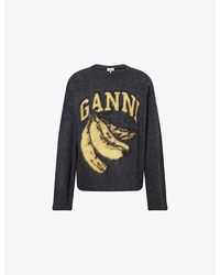 Ganni - Graphic-Print Long-Sleeve Alpaca-Wool Blend Jumper - Lyst