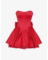 House Of Cb - Noele Bow Strapless Satin Mini Dress - Lyst