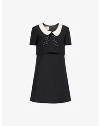 Valentino - Contrast-Collar Short-Sleeve Wool-Silk Mini Dress - Lyst