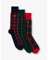 Polo Ralph Lauren - Check-print Cotton-blend Knitted Socks Pack Of Three - Lyst