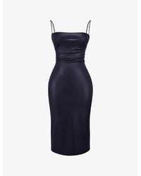 House Of Cb - Jalena Square-Neckline Faux-Leather Midi Dress - Lyst
