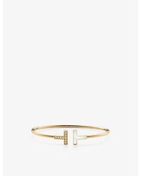 Tiffany & Co. - Tiffany T Wire 18Ct- Mother-Of-Pearl And 0.11Ct Brilliant-Cut Diamond Bracelet - Lyst