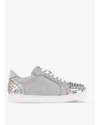 Christian Louboutin - Vieira 2 Spikes Glittered Leather Trainers - Lyst