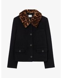 Claudie Pierlot - Faux Fur-Collar Boxy-Fit Wool-Blend Jacket - Lyst