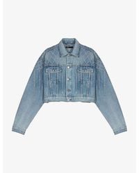 Maje - Belmas Rhinestone-embellished Cropped Denim Jacket - Lyst