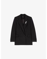 Maje - Removable-Brooch Double-Breasted Stretch Wool-Blend Blazer - Lyst