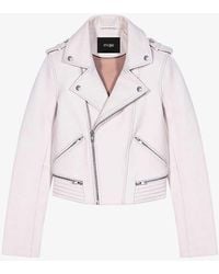 Maje - Biker-collar Slim-fit Cropped Leather Jacket - Lyst