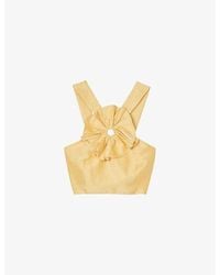 Sandro - Ruffle-Detail Sleeveless Linen-Blend Crop Top - Lyst
