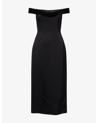 David Koma - Off-Shoulder Velvet-Trim Satin Midi Dress - Lyst