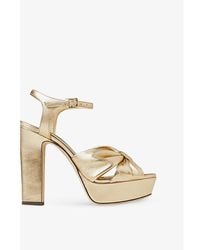 Jimmy Choo - Heloise 120 Bow-Embellished Leather Platform-Heeled Sandals - Lyst