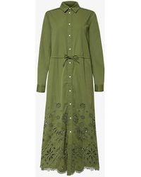 Polo Ralph Lauren - Embroidered Drawstring-waist Cotton Midi Dress - Lyst