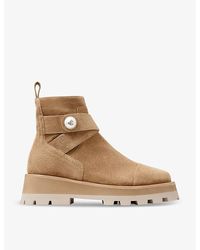 Jimmy Choo - Meena Button-Embellished Suede Ankle Boots - Lyst