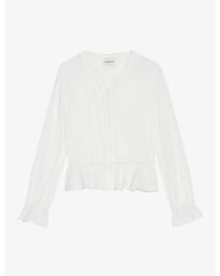 Claudie Pierlot - Ruffle-hem V-neck Cotton Shirt - Lyst