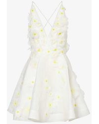 Zimmermann - Daisy-embellished V-neck Linen And Silk-blend Mini Dress - Lyst
