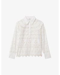 Reiss - Enid Cut-Out Embroidered Cotton Shirt - Lyst