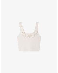 Sandro - Flower-Embellished Cropped Knitted Top - Lyst