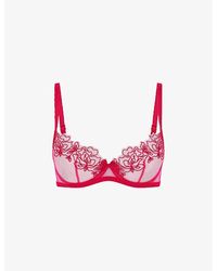 Agent Provocateur - Juni Bow-embroidered Plunge Woven Underwired Bra - Lyst
