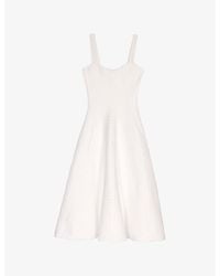 Maje - Square-Neck Flared-Skirt Knitted Midi Dress - Lyst
