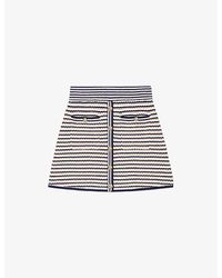 Maje - Button-embellished Stripe Stretch Cotton-blend Mini Skirt - Lyst