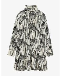 Reiss - Alwen Tie-Neck Floral-Print Woven Mini Dress - Lyst