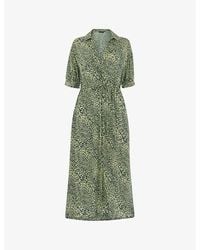Whistles - Leopard-Print Belted Woven Midi Dress - Lyst