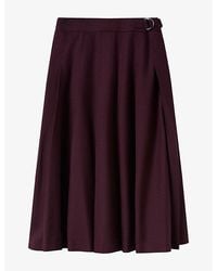 Whistles - Pleated Side-Belt Stretch Wool-Blend Midi Skirt - Lyst