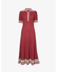 Etro - Striped-trim Short-sleeved Wool And Cotton-blend Knitted Midi Dress - Lyst