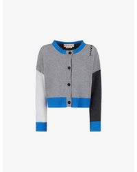Marni - Colour-Block Brand-Embroidered Cashmere Cardigan - Lyst