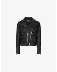 AllSaints - Balfern Buckle-Embellished Cropped Leather Jacket - Lyst