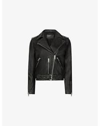 AllSaints - Balfern Buckle-Embellished Cropped Leather Jacket - Lyst