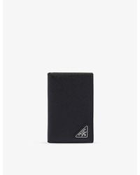 Prada - Logo-Plaque Leather Bifold Wallet - Lyst