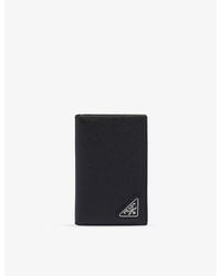 Prada - Logo-Plaque Leather Bifold Wallet - Lyst