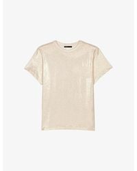 Maje - Short-Sleeved Metallic Stretch-Jersey T-Shirt - Lyst