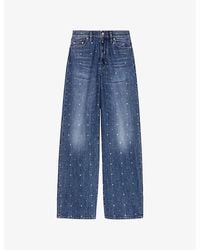 Maje - Stud-Embellished Wide-Leg High-Rise Stretch-Denim Jeans - Lyst