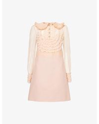 Valentino Garavani - Ruffle-Trim Long-Sleeve Silk Crepe Mini Dress - Lyst