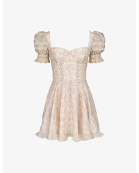 Jarlo Embroidered Puff Sleeve Mini Dress in White | Lyst