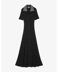 Sandro - Ribbed Embellished-Collar Midi Dress - Lyst