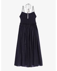 Maje - Shirred-bodice Bead-embellished Cotton Midi Dress - Lyst